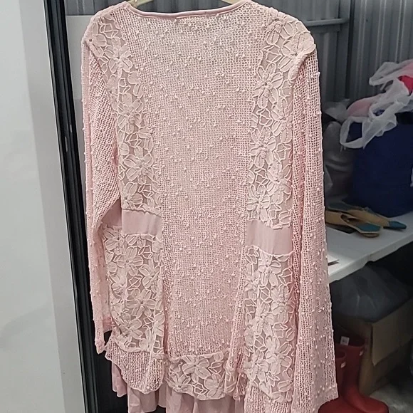 Indigo Soul Women's Lined Lace Layered Tunic 2XL Sequin Detail Long Sleeves Pink - Picture 5 of 10